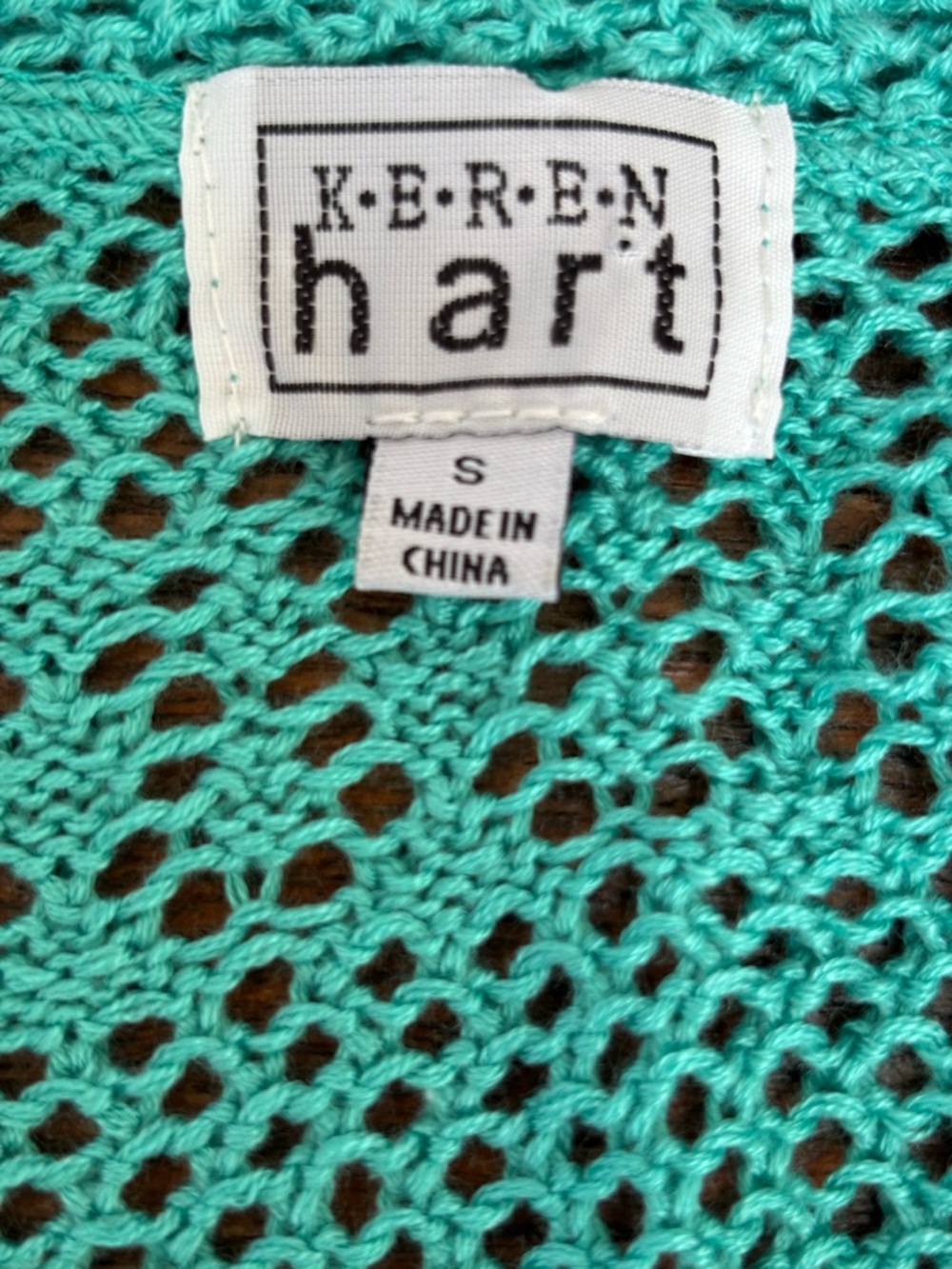 Keren Hart Crochet Open-Front Vest in Teal Women’s S - Picture 4 of 7